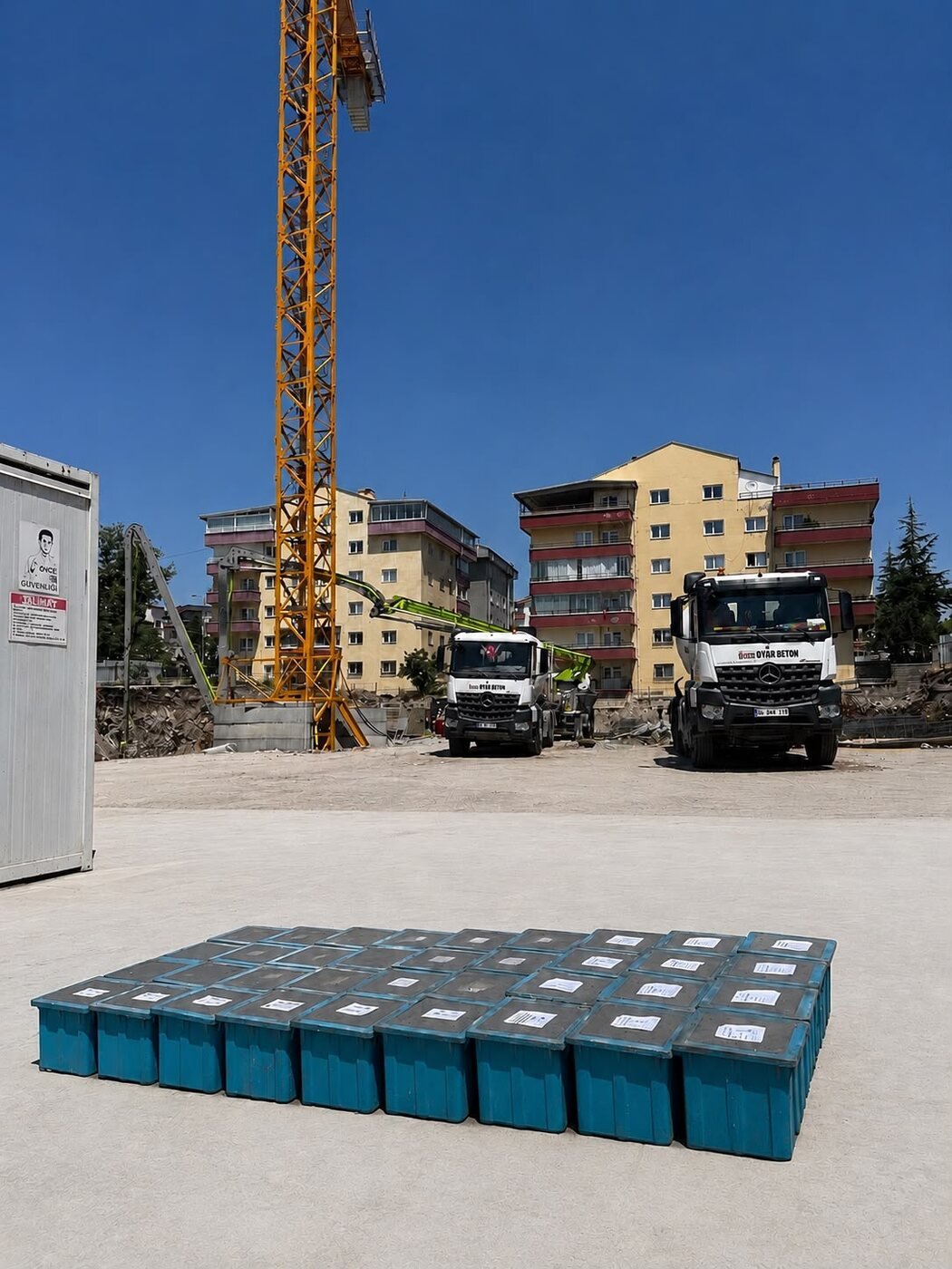 Transmikser teslimatı sırasında hazırlanan beton numuneleri
